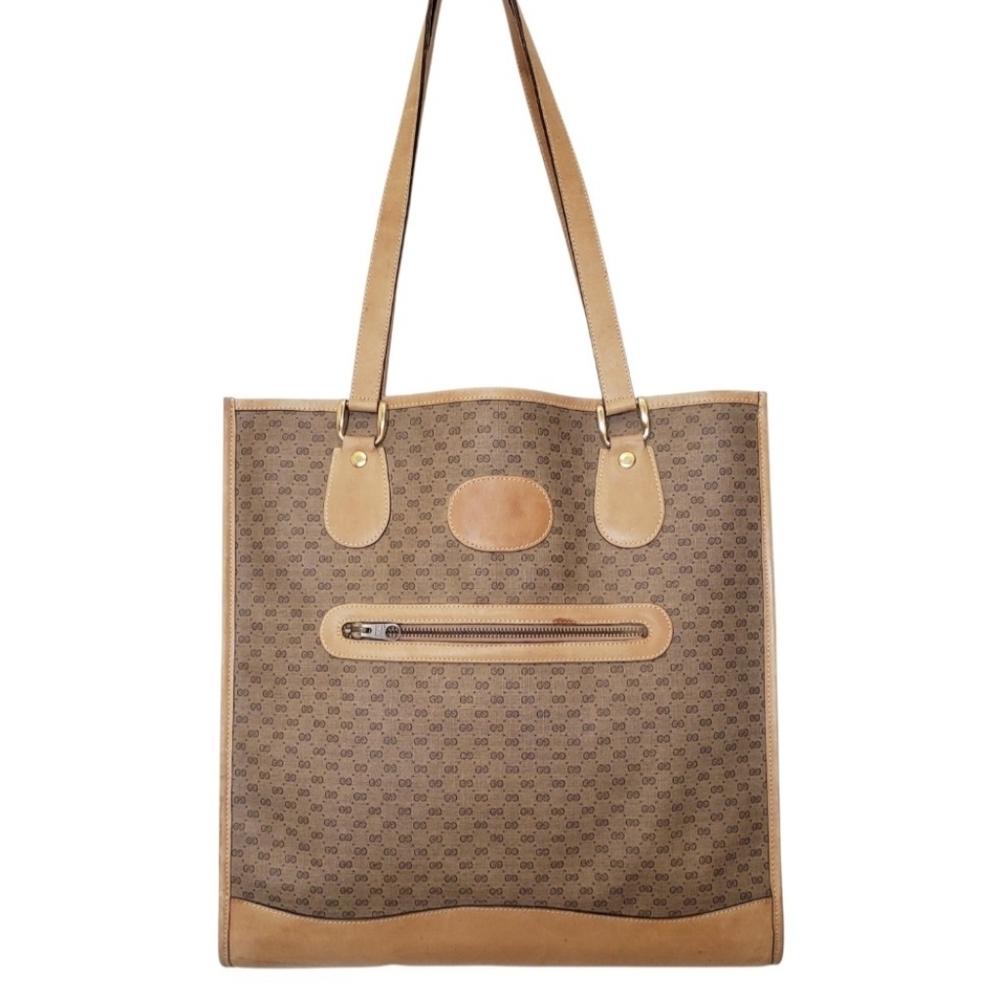 GUCCI Micro GG Coated Canvas with Leather Shoulder Tote